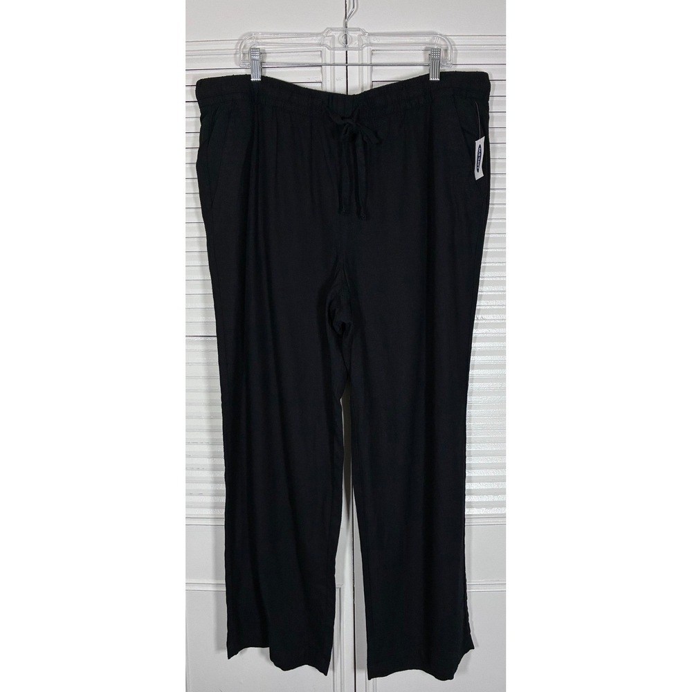 Old Navy Womens XL Black Linen Blend Wide Leg Drawstring Pants High Waisted - Picture 2 of 8